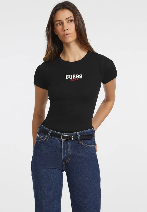 SLIM  EMB  - Print T-shirt - schwarz