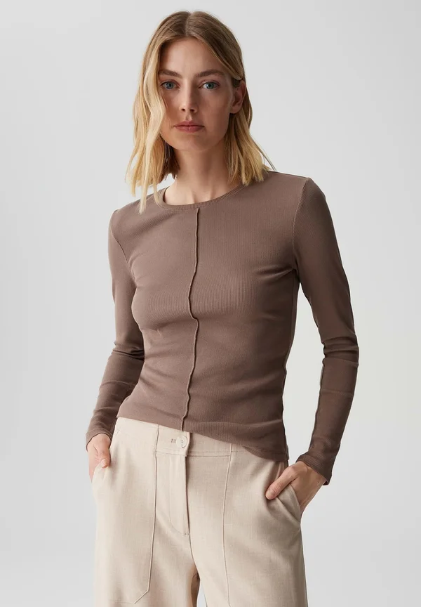 SLIM FIT RIB - Long sleeved top - cocoa