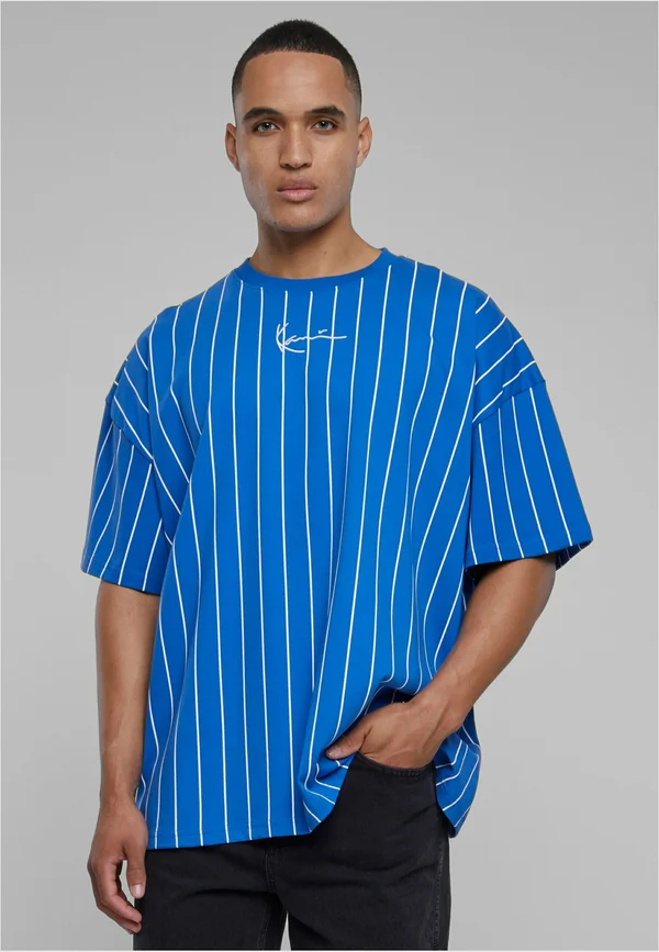 SMALL SIGNATURE BOXY HEAVY  PINSTRIPE - Print T-shirt - blue white
