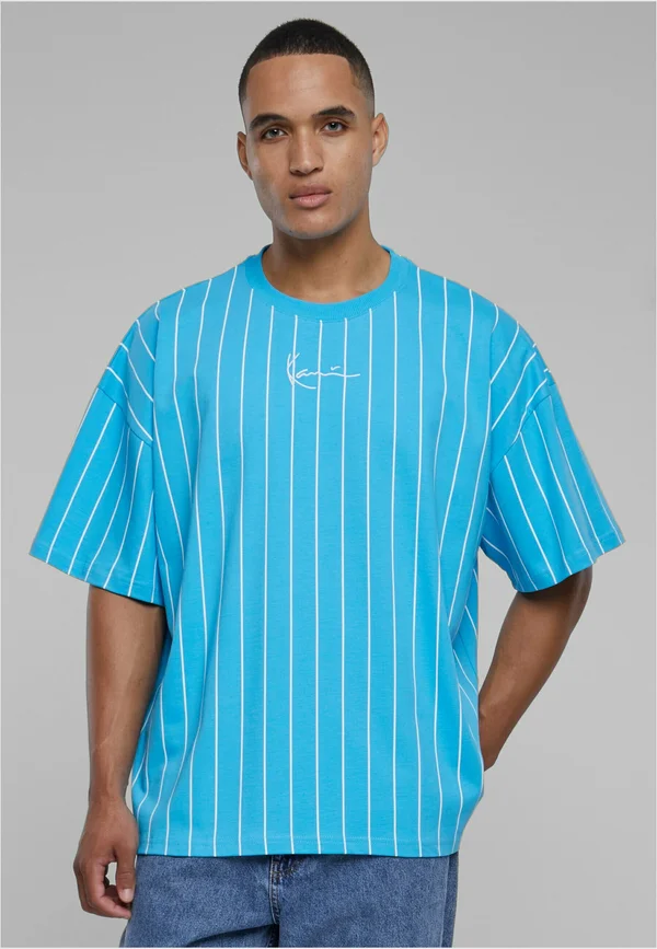 SMALL SIGNATURE BOXY HEAVY  PINSTRIPE - Print T-shirt - cyan blue