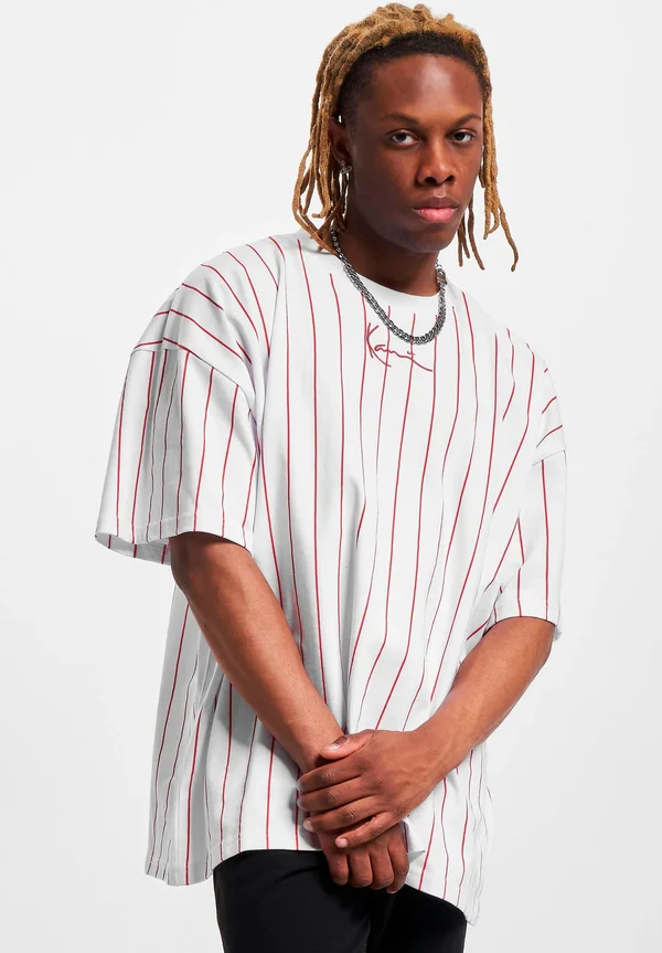SMALL SIGNATURE BOXY HEAVY  PINSTRIPE - Print T-shirt - white red