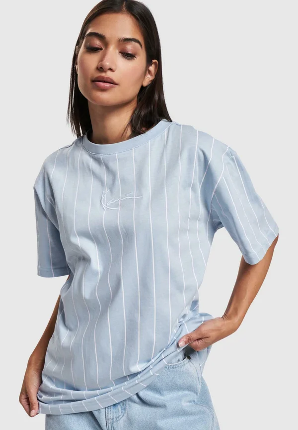 SMALL SIGNATURE PINSTRIPE OS - Print T-shirt - lightblue white
