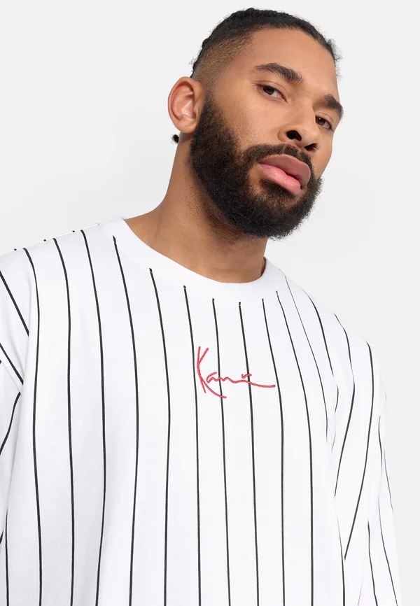 SMALL SIGNATURE PINSTRIPE TEE - Print T-shirt - white