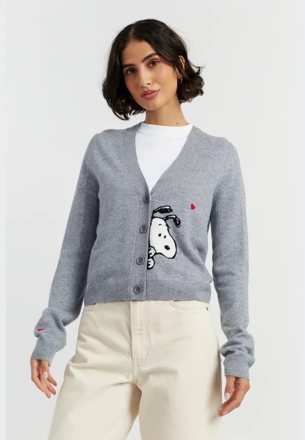 SNOOPY PEEK - Cardigan - grey marl