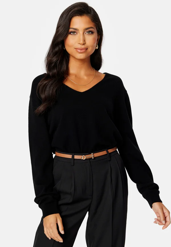 SOFT CASHMERE MIX V-NECK SWEATER - Jumper - black