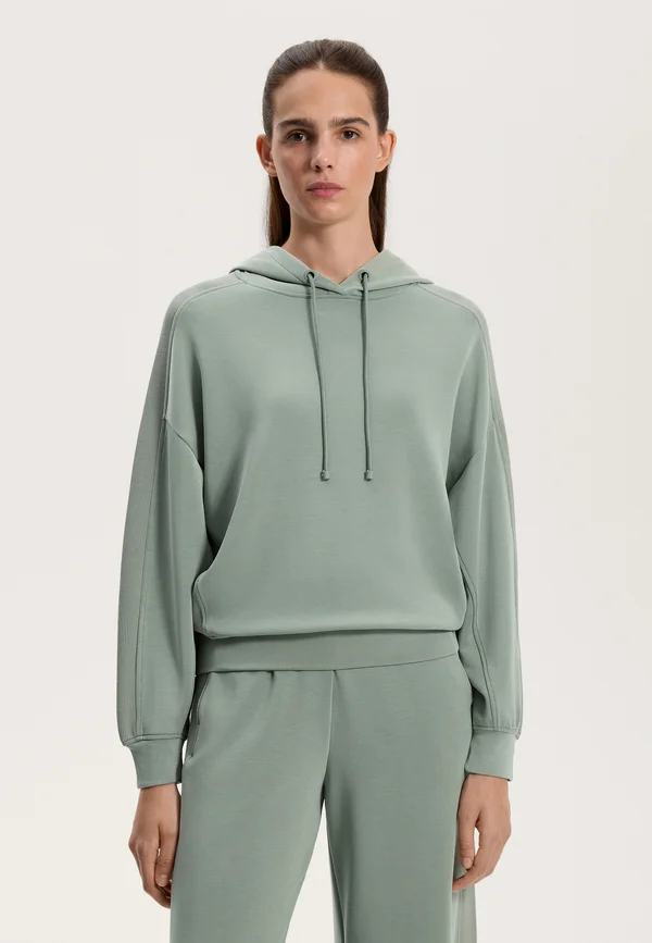 SOFT-TOUCH BOXY WITH RIB DETAIL - Hoodie - mottled dark green