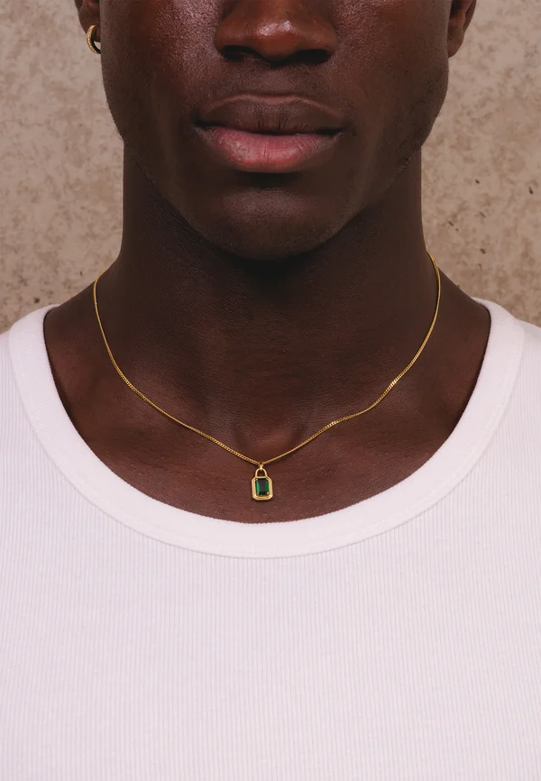 SOLITAIRE PENDANT EMERALD UNISEX - Necklace - gold-coloured