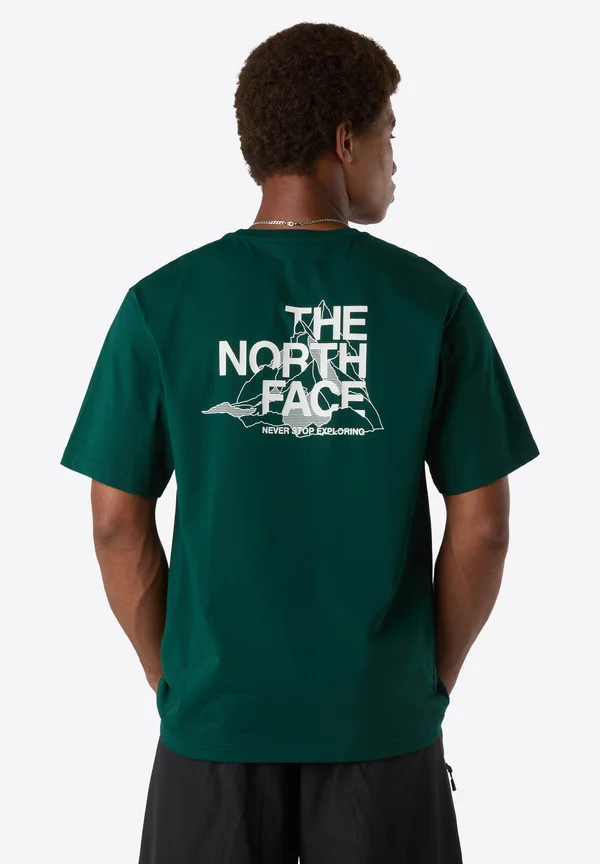 SS MOUNTAIN SKETCH - Print T-shirt - hunter green/white dune