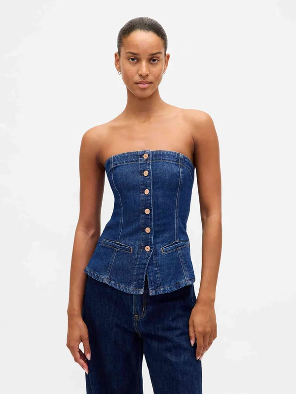 STRAPLESS DENIM TOP DARK WASH - Top - rinsed