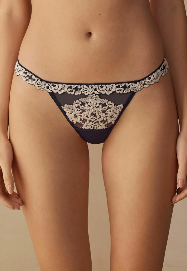 STRING PRETTY FLOWERS - Thong - blaudeep blue vanilla