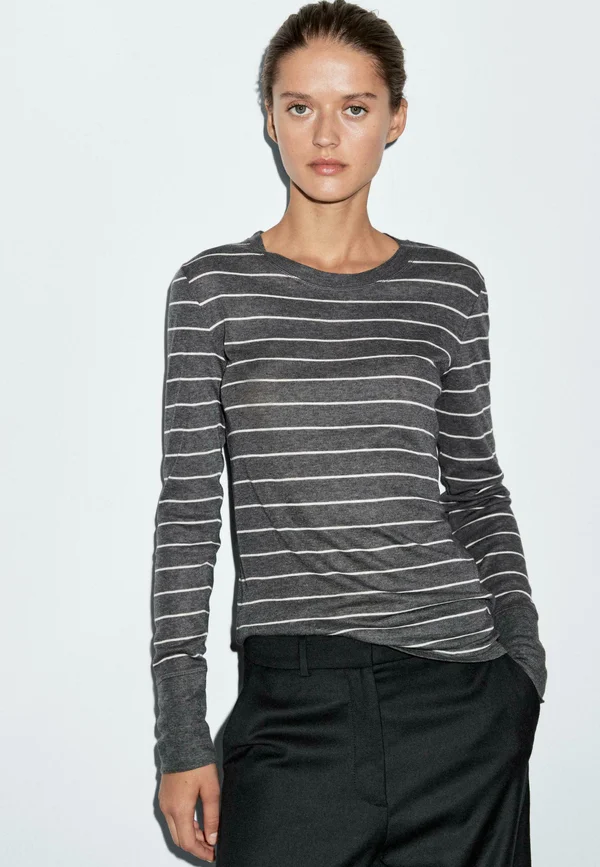 STRIPED   - Long sleeved top - grey