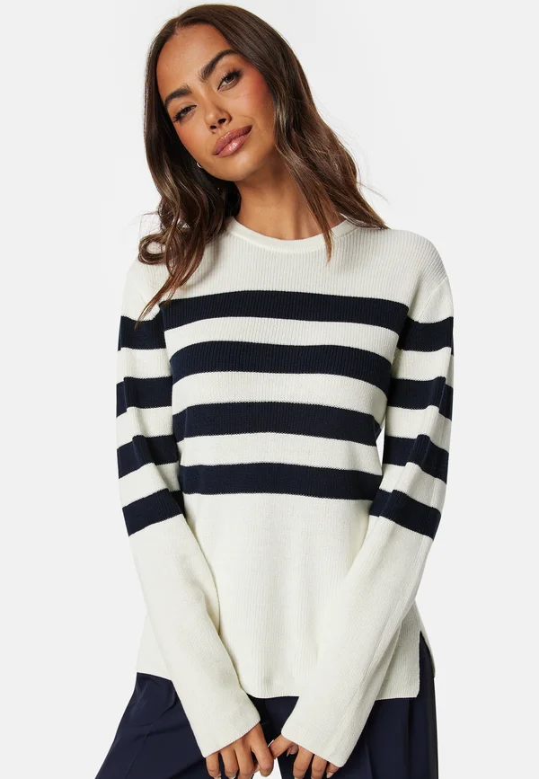 STRIPED O-NECK KNITTED SWEATER - Jumper - green