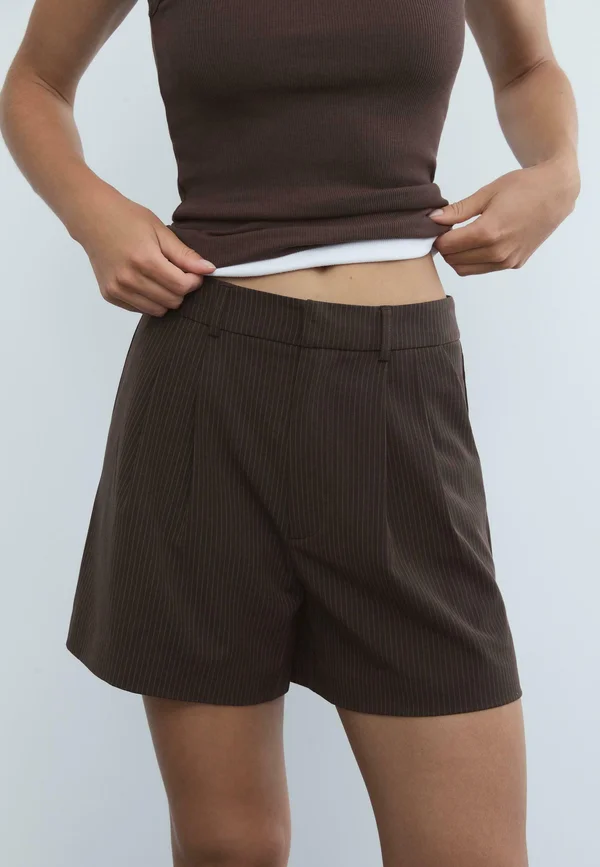 STRIPED SMART  WITH DARTS  - Shorts - mottled brown