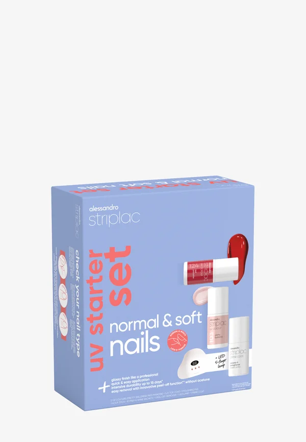 STRIPLAC UV STARTER SET NORMAL & SOFT NAILS - 2 COLOURS - Nail tool - pink & red