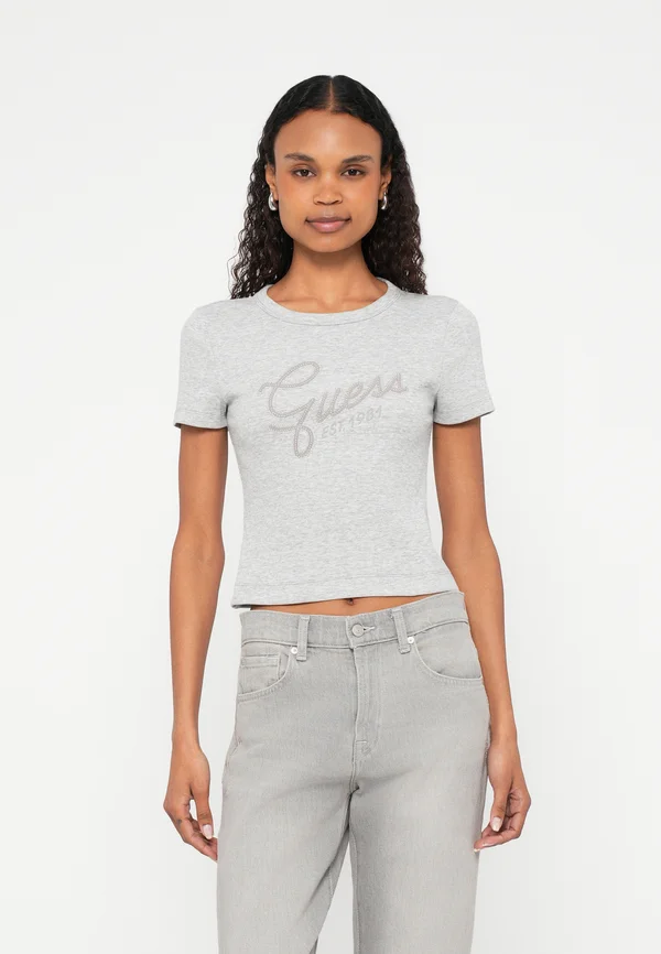 STUDS SCRIPT TEE - Print T-shirt - light melange grey