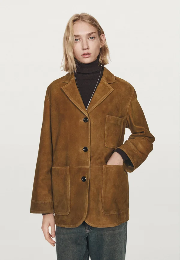 SUEDE FINISH WITH PATCH POCKETS - Leather jacket - camel