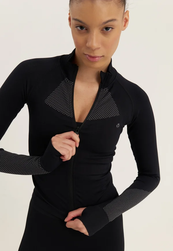 SUPER HIGH NECK FULL ZIP SEAMLESS TOP WITH CONTRAST PANELLING - Training jacket - black