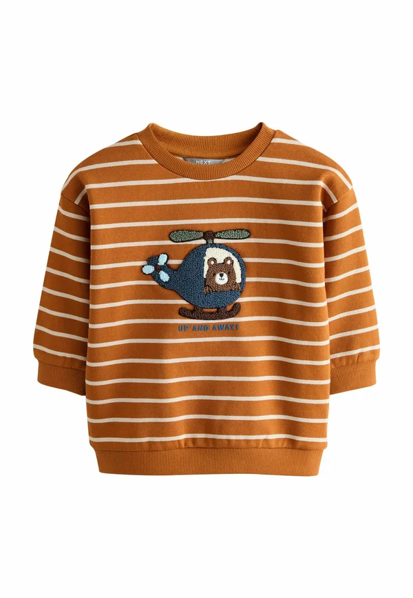 Sweatshirt - tan brown ecru stripe bear