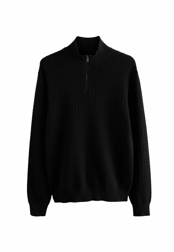 TALL FIT - REGULAR TEXTURED QUARTER ZIP - Jumper - black