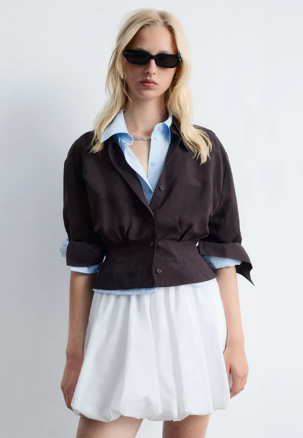 TAPERED - Button-down blouse - dark brown