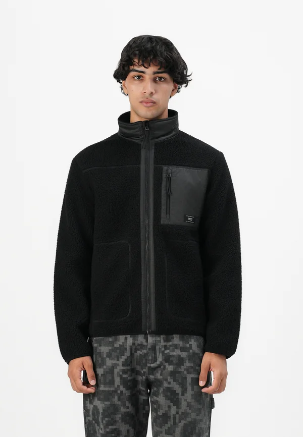 TEXTURE MIX TEDDY JACKET - Fleece jacket - black