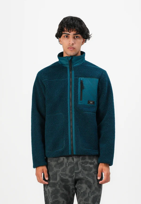 TEXTURE MIX TEDDY JACKET - Fleece jacket - deep pond green