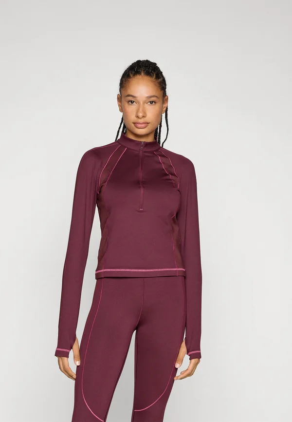 TEXTURED 1/2 ZIP - Long sleeved top - dark maroon/fuchsia dusk/metallic silver-coloured