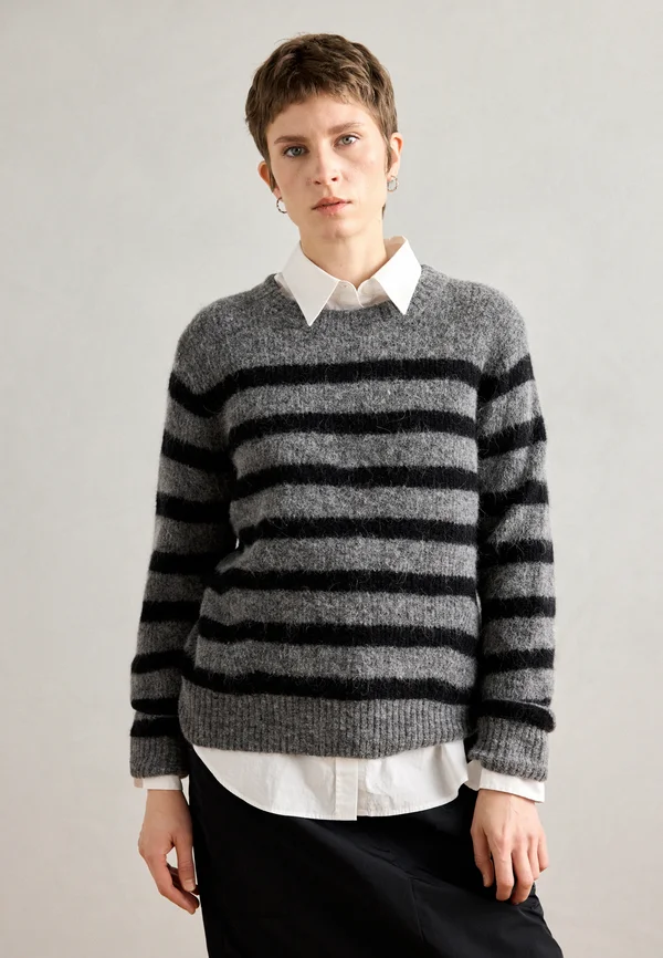 THORA STRIPE CREWNECK - Jumper - dark grey melange