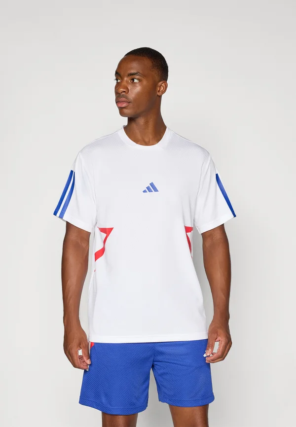 TIRO TEE - Print T-shirt - white/pure ruby/semi lucid blue