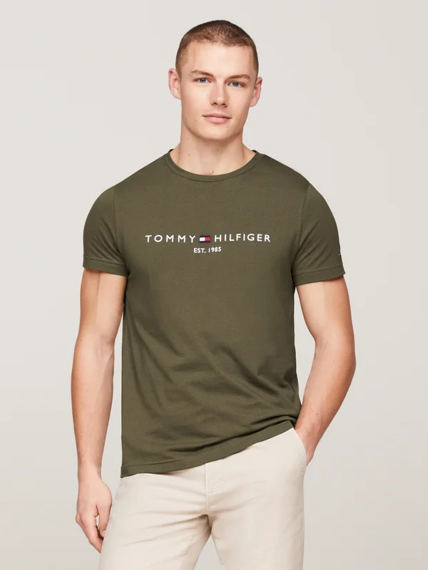 TOMMY LOGO TEE - Print T-shirt - army green
