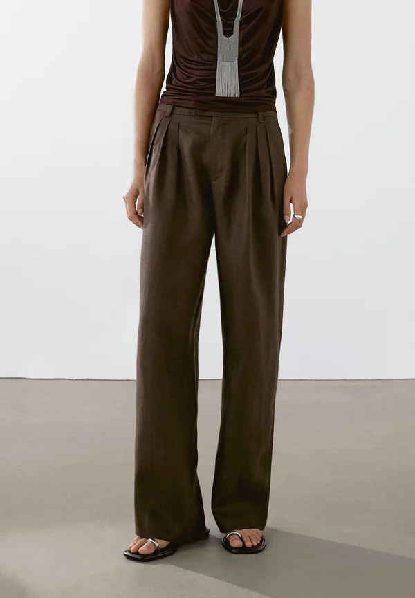 TRIPLE DARTED - Trousers - mottled dark brown