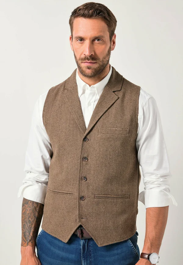 TWEED FLEXNAMIC HERRINGBONE - Waistcoat - light brown