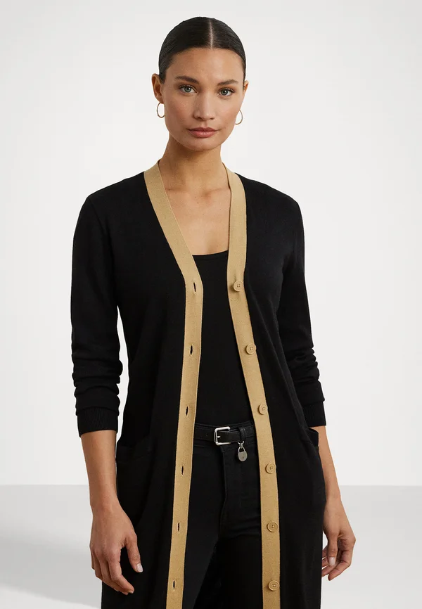 Two Tone Cotton Blend Cardigan - Cardigan - black/birch tan