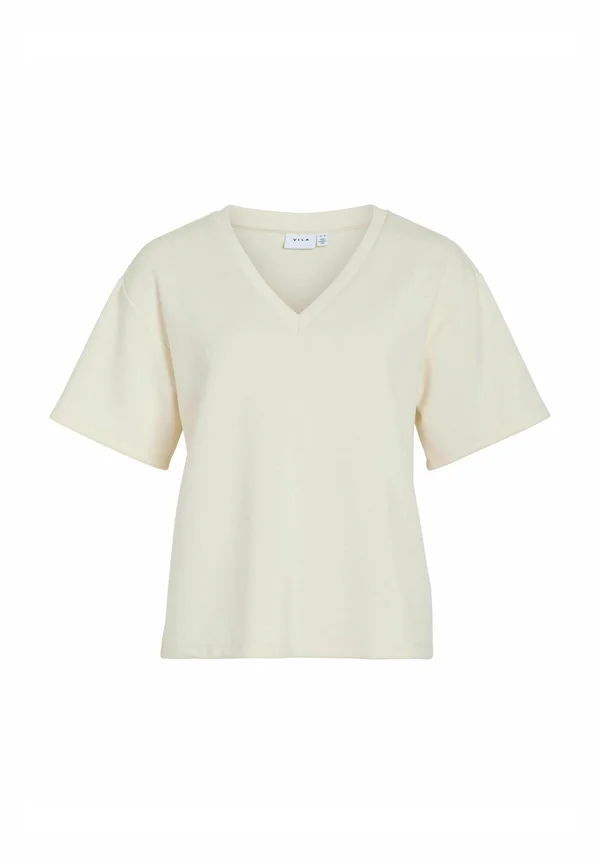 V-AUSSCHNITT MIT KURZEN ÄRMELN - Basic T-shirt - creme