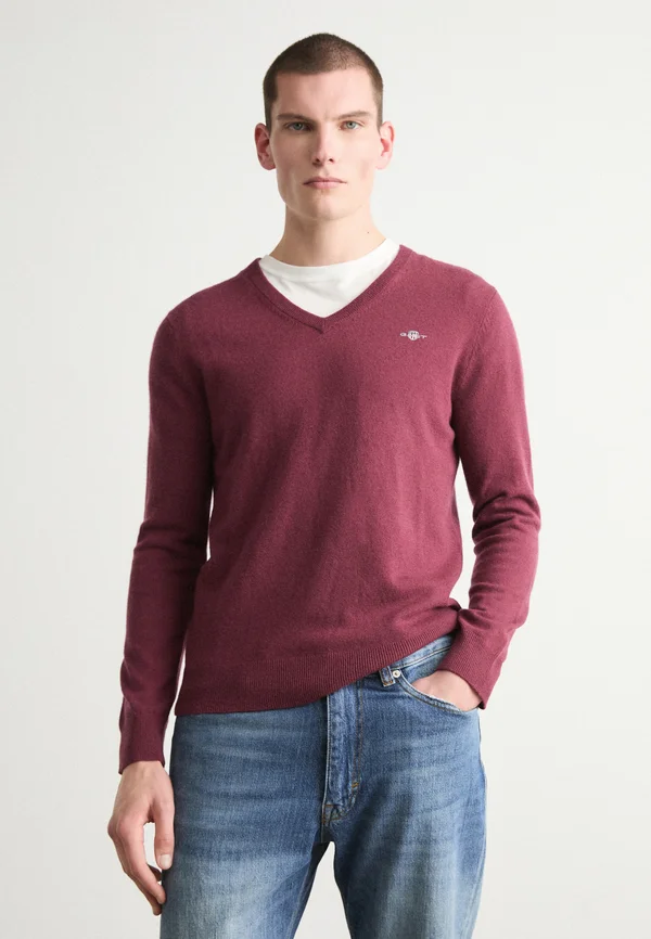 V NECK - Jumper - bordeaux