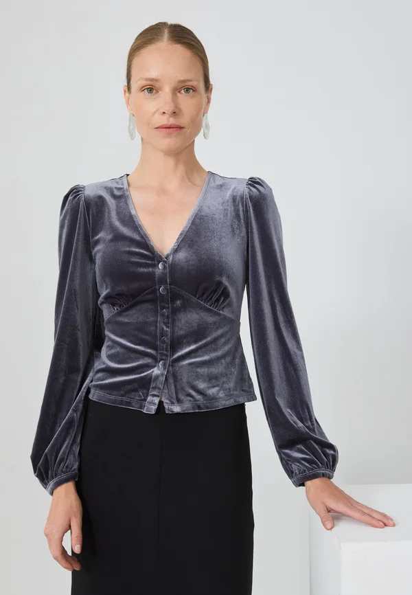 VELVET TOP - Blouse - dark grey