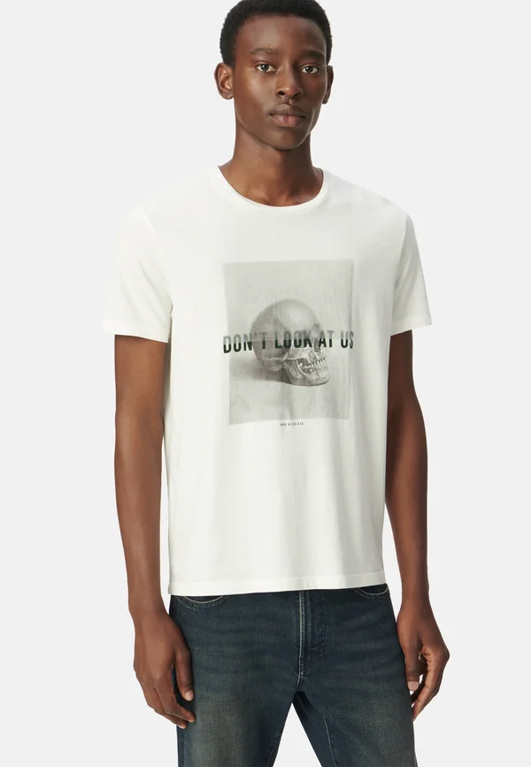 VISUAL SKULL WITH FLOCKED MESSAGE - Print T-shirt - off-white