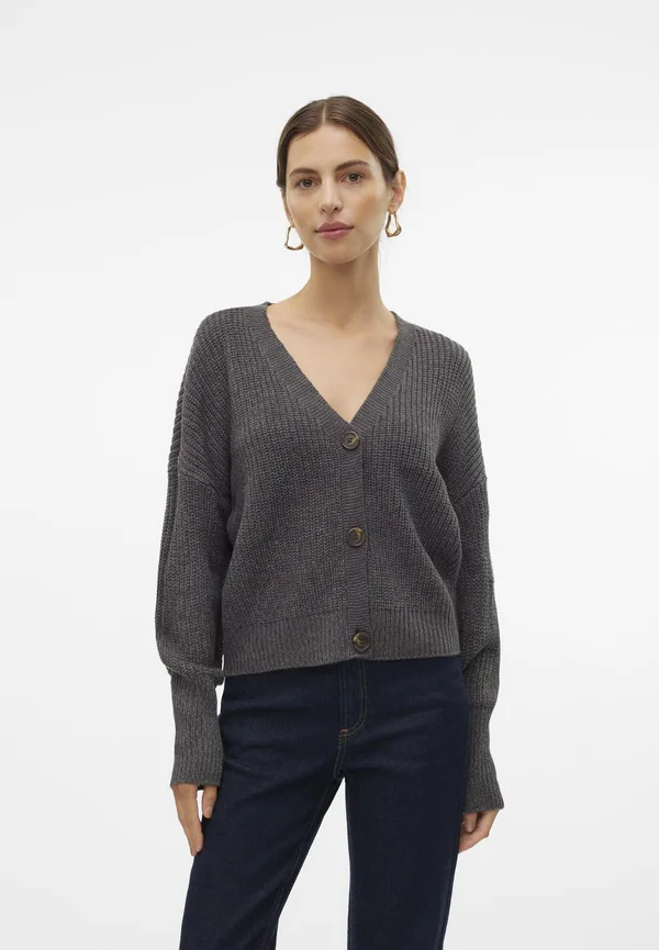 VMLEA V NECK CUFF CARDIGAN  - Cardigan - asphalt/phantom tornado