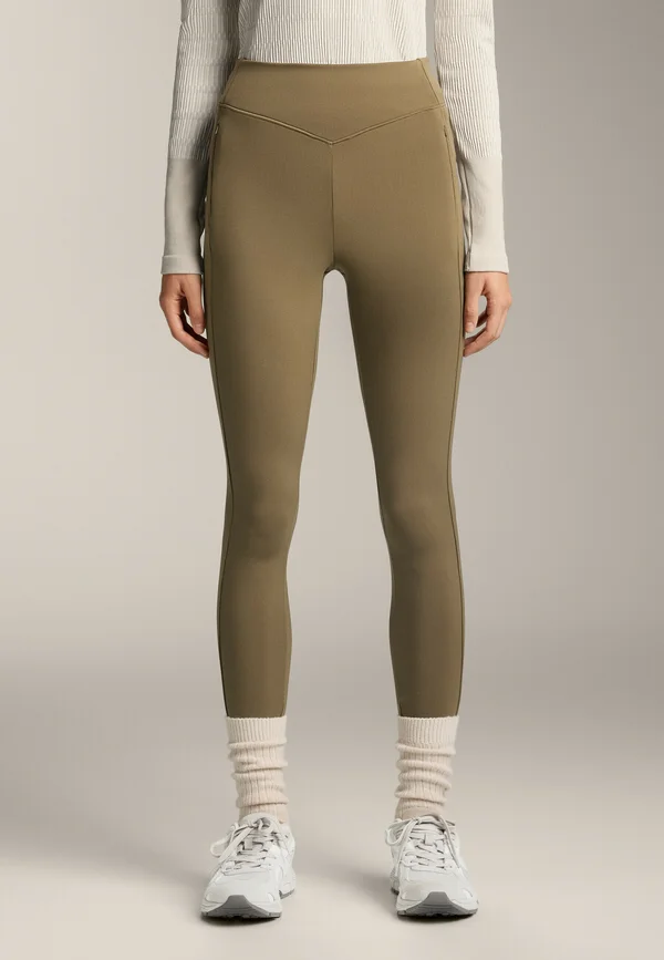 WARM HIGH-RISE ANKLE-LENGTH LEGGINGS WITH POCKETS - Running tights - khaki