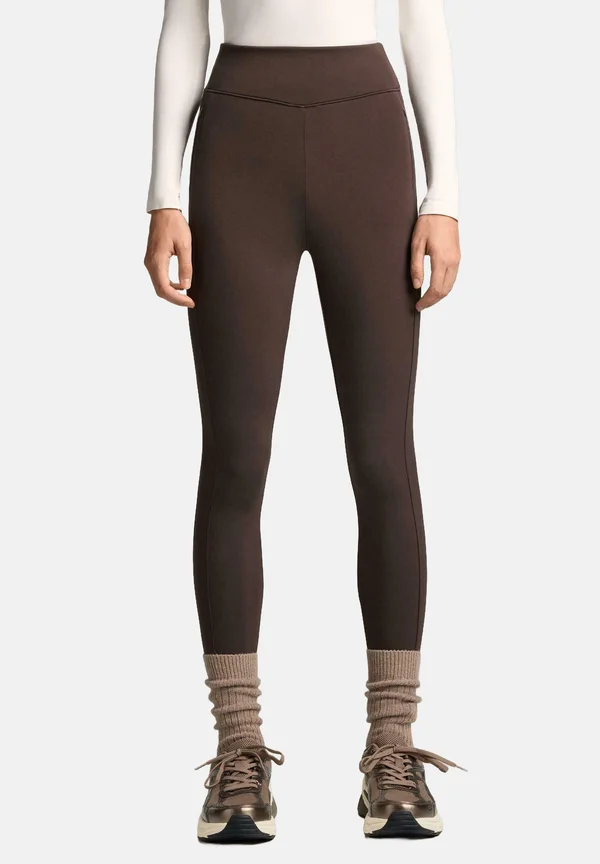 WARM HIGH-RISE ANKLE-LENGTH LEGGINGS WITH POCKETS - Running tights - dark brown