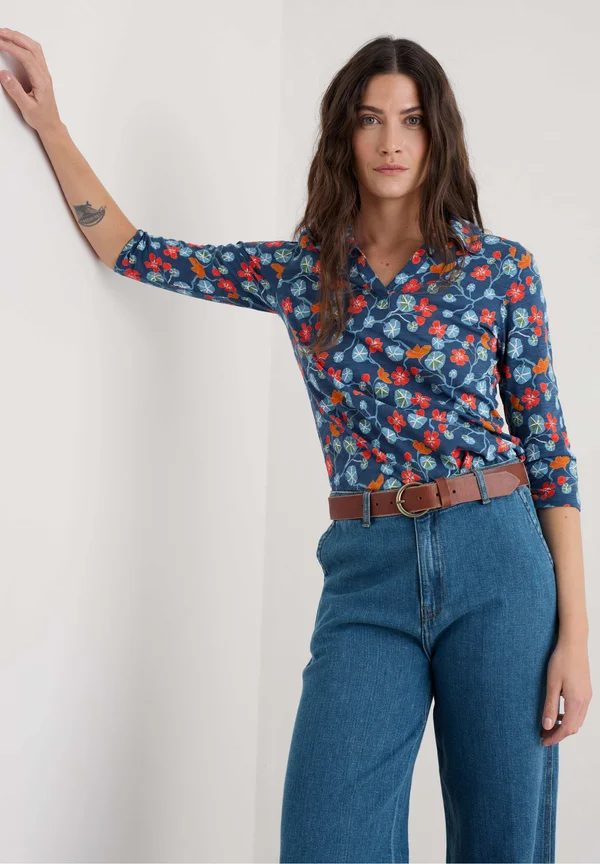 WAVECREST - Long sleeved top - blue - winding nasturtiums squall