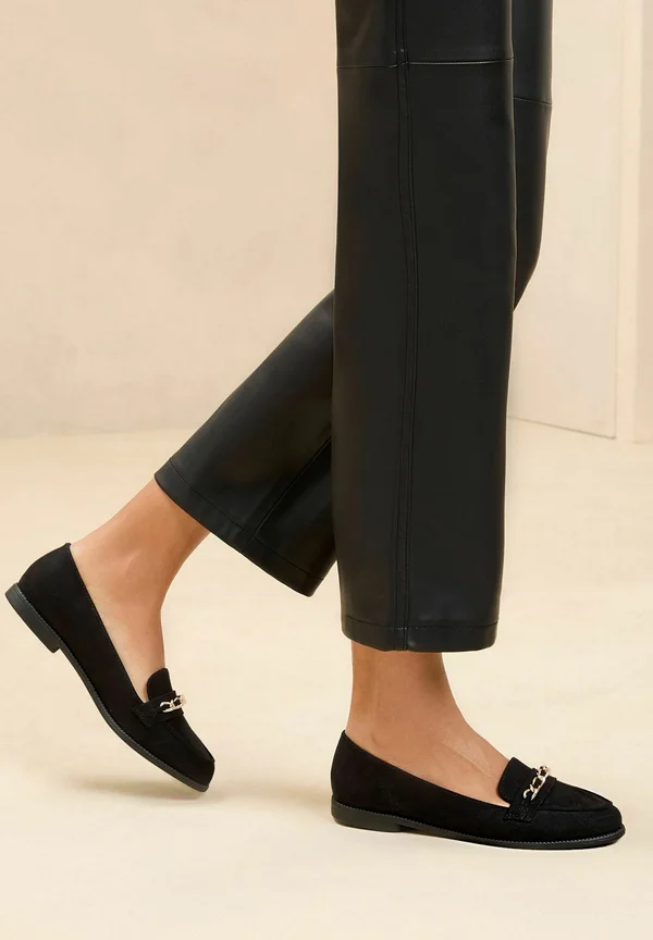 WIDE FIT - FLAT SLIP ON CHAIN TRIM LOAFERS - Slip-ons - black