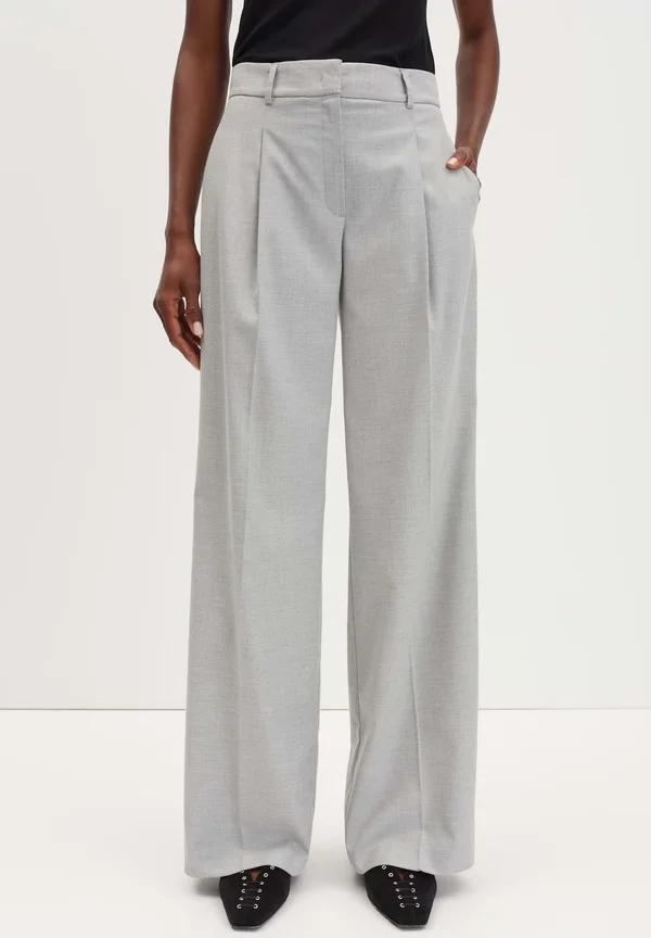 WIDE LEG STRAIGHT SMOOTH FLOWING - Trousers - hazy fog melange