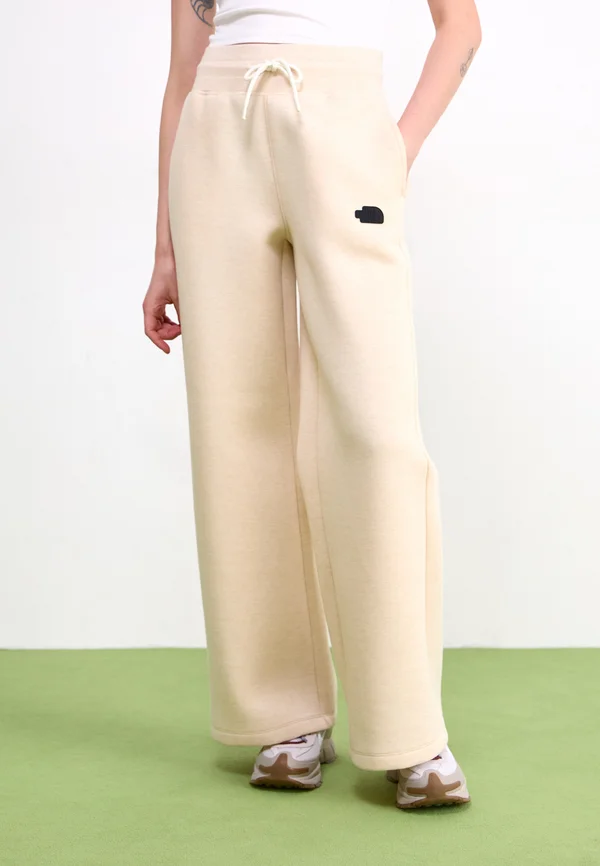 WIDE LEG - Tracksuit bottoms - white dune heather