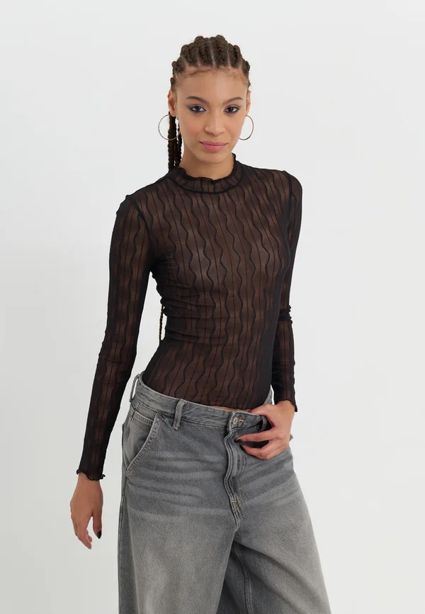 WIDE MESH LS TOP / EO-AW24-D006-SJ / 912 - NEON YELLOW - Long sleeved top - black