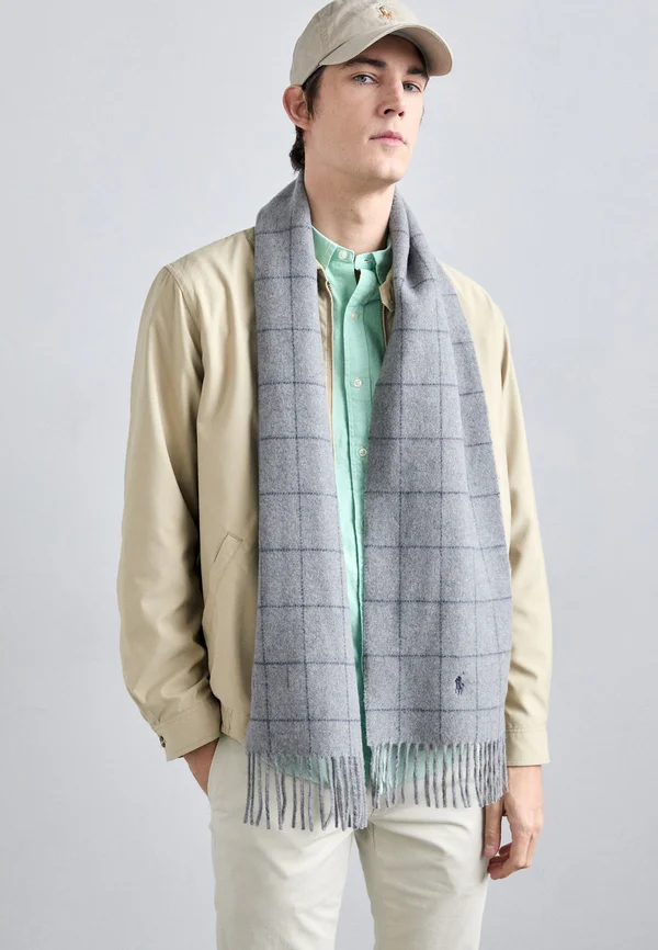 WINDOWPANE PLAID WOOL BLEND SCARF UNISEX - Scarf - classic grey heather