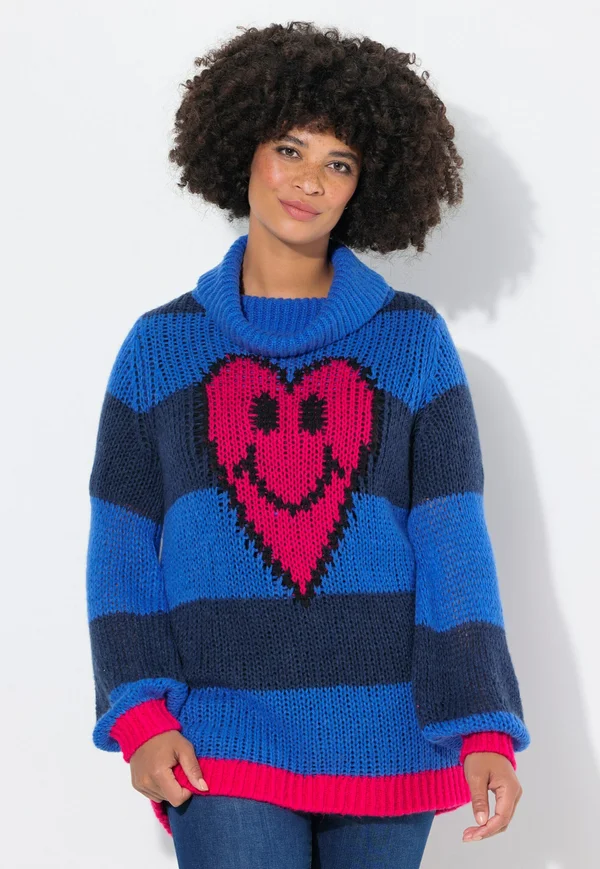 WITH BLOCK STRIPES AND HEART SMILEY - Jumper - blue