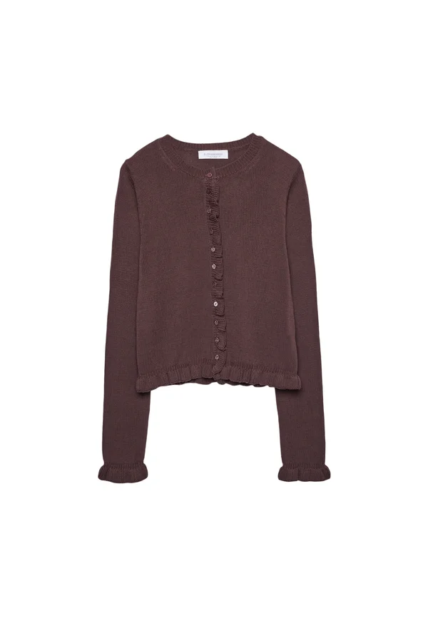 WITH BUTTONS AND RUFFLES - Cardigan - dark brown