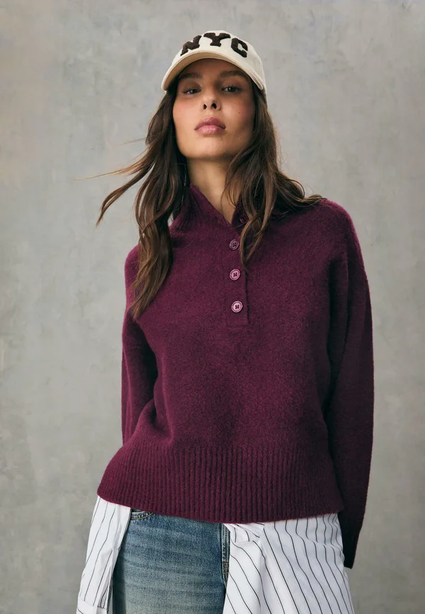 WITH BUTTONS - Jumper - dark red