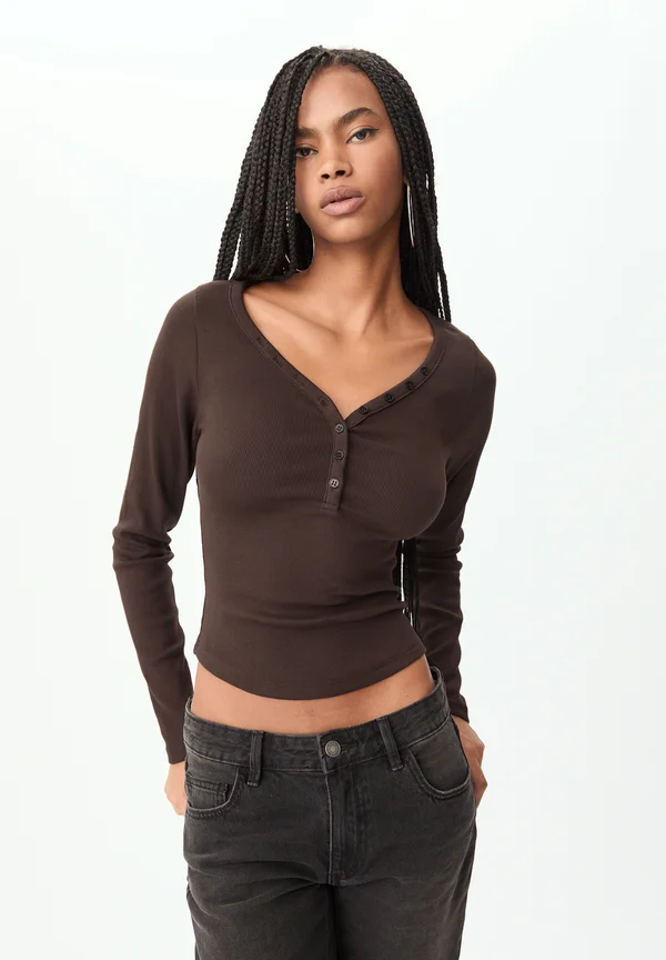 WITH BUTTONS - Long sleeved top - brown